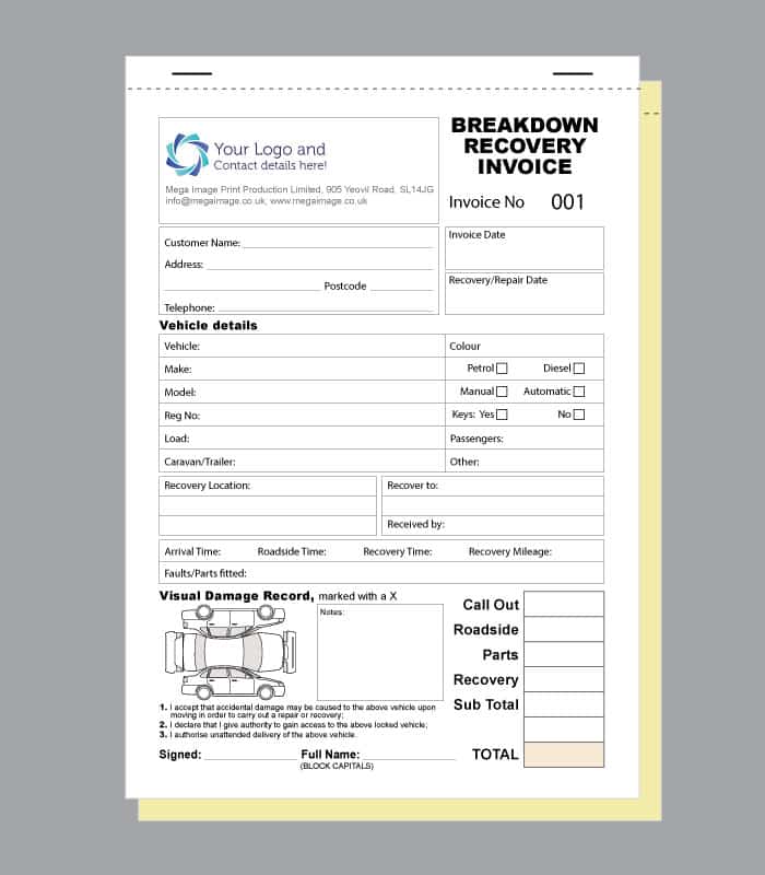 Breakdown Recovery Invoice Book