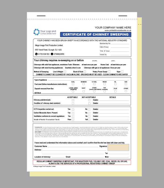 Certificate of Chimney Sweeping Form