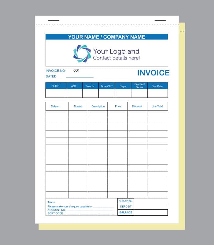 Childminding Invoice Book A5