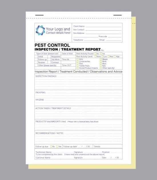 Pest Control Inspection Report Form A4, Personalised Pad / Book Print