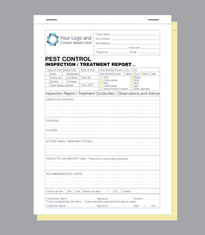 Pest Control Inspection Report Ncr Book A4