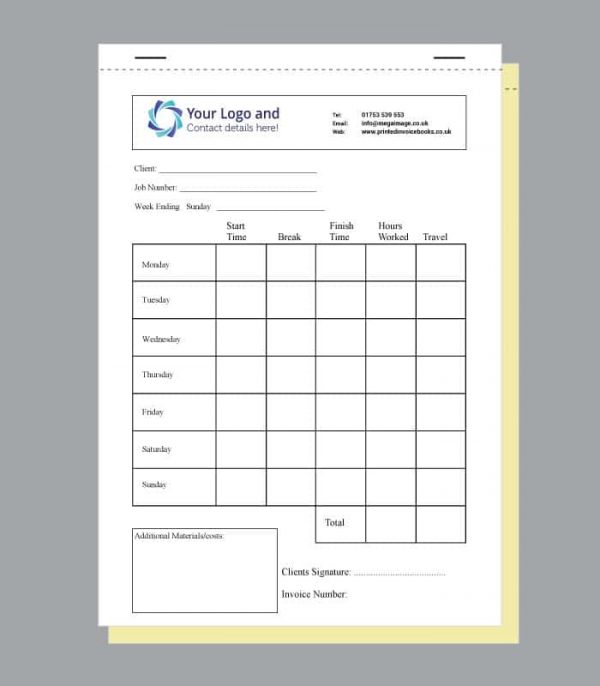 Timesheet Book A5 Printed invoice book
