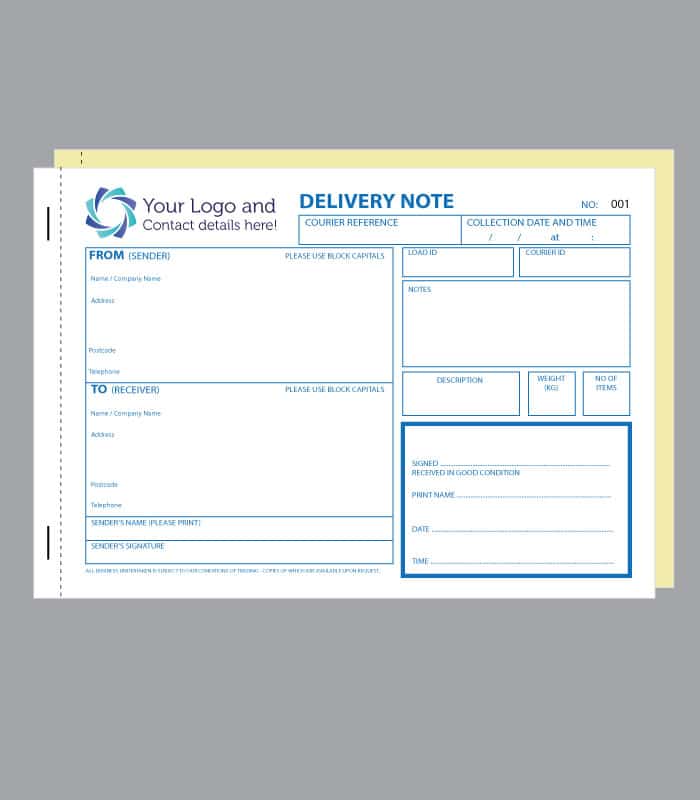 Delivery Note Courier Pad