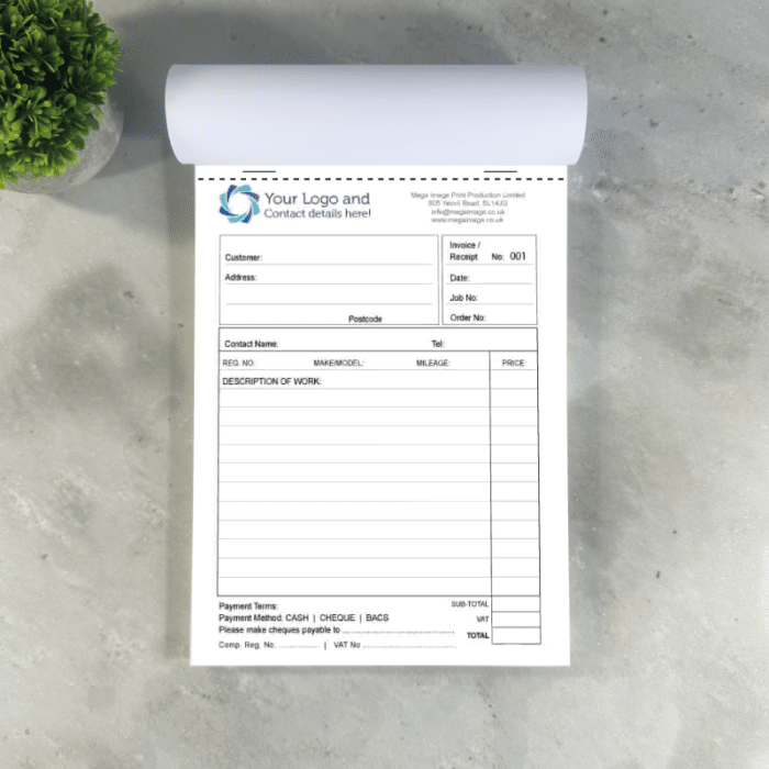car service invoice book