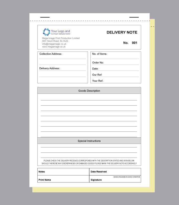 Delivery Note Personalised NCR Book in Duplicate A4 Size