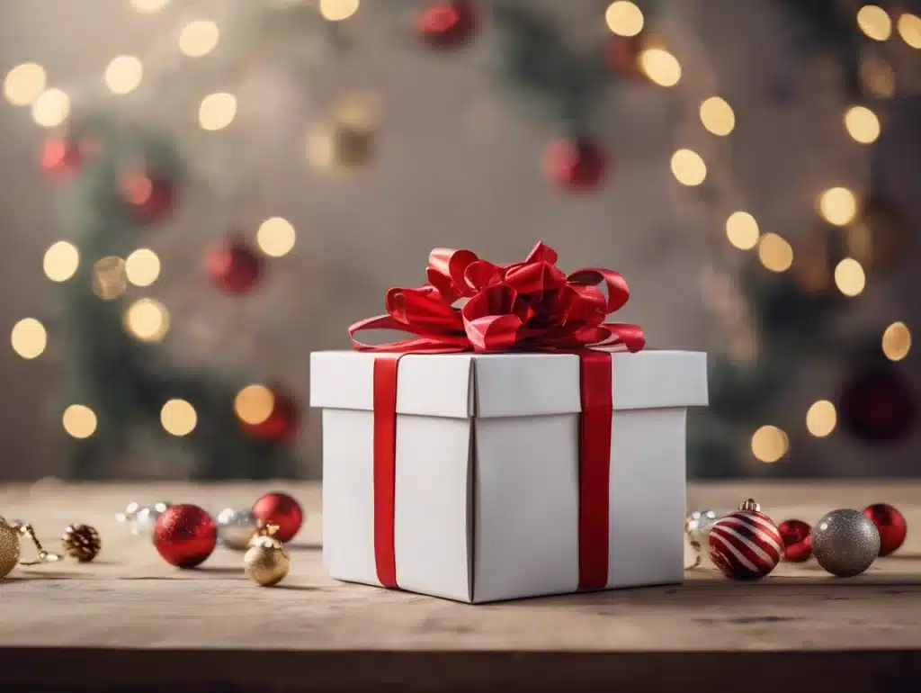 Christmas gift box with red ribbon