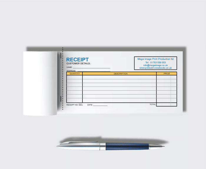 custom printed receipt book DL